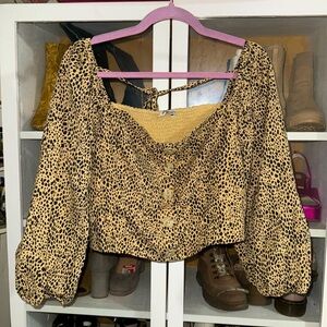American Eagle Outfitters Animal Leopard Print Bubble Sleeve Smocked Top XXL
